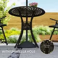 Outsunny 78 cm Round Garden Dining Table with Parasol Hole Antique Cast Aluminium Outdoor Table Only, Bronze Tone - 5
