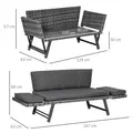 Outsunny 2 Seater Rattan Sofa with Cushions, 2-in-1 PE Rattan Daybed Sofa with Left Up or Down Armrests, Garden Chaise Lounger Loveseat for Outdoor, Patio, Mixed Grey - 3