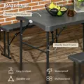 Outsunny Folding Picnic Table with 2 Benches, 3-Piece Portable Garden Furniture Set for 4, Dining Table Set with Plastic Top, Steel Frame, Dark Grey - 4