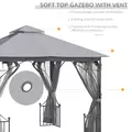 Outsunny 3 x 3(m) Garden Gazebo Patio Party Tent Shelter Outdoor Canopy Double Tier Sun Shade Metal Frame Netting, Light Grey - 4