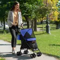 PawHut Foldable Dog Stroller, Lightweight Dog Pram w/ Shoulder Strap, Storage Bag, Cup Holder, Dark Blue - 2