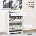 HOMCOM Shoe Cabinet, Slim Shoe Storage Cabinet with Drawer, 2 Flip-up Doors and Adjustable Shelf, Narrow Shoe Cupboard for 16 Pairs of Shoes for Entryway, Hallway, White - 4
