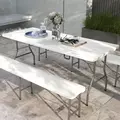 Outsunny Folding Garden Table, 180 x 75cm Rectangular HDPE Outdoor Picnic Table for 6, Metal Frame for Patio, Park, White - 2