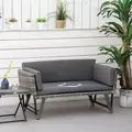 Outsunny 2 Seater Rattan Sofa with Cushions, 2-in-1 PE Rattan Daybed Sofa with Left Up or Down Armrests, Garden Chaise Lounger Loveseat for Outdoor, Patio, Mixed Grey - 2