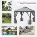 Outsunny 3 x 3(m) Garden Gazebo Patio Party Tent Shelter Outdoor Canopy Double Tier Sun Shade Metal Frame Netting, Light Grey - 7