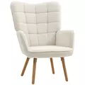 HOMCOM Modern Accent Chair, Upholstered Tufted Wingback Armchair with Seat Padding, Teddy Fleece Leisure Lounge Bedroom Chair with Wood Legs, Cream White - 1