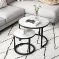 HOMCOM Glass Coffee Table Set of 2, Round Nest of Tables with Marble-Effect Tempered Glass Tabletop and Steel Frame, Modern Side Tables for Living Room, White - 6