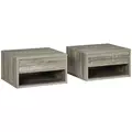 HOMCOM Floating Bedside Tables Set of 2, Wall Mounted Nightstand, Grey Wood Effect - 1