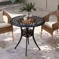 Outsunny 78 cm Round Garden Dining Table with Parasol Hole Antique Cast Aluminium Outdoor Table Only, Bronze Tone - 6