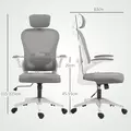 HOMCOM Executive Office Chair, Ergonomic Mesh High Back Desk Chair with Flip-up Armrest, Rotatable Headrest, Adjustable Lumbar Support for Home Study, Grey - 3
