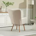 HOMCOM Modern Accent Chair, Upholstered Tufted Wingback Armchair with Seat Padding, Teddy Fleece Leisure Lounge Bedroom Chair with Wood Legs, Cream White - 7