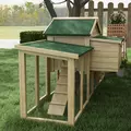 PawHut Large Chicken Coop, Wooden Garden Hen House, Poultry Coops Cages with Run, Nesting Box, Natural Wood Finish - 9