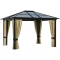 Outsunny 3 x 3.6(m) Hardtop Gazebo Canopy with Polycarbonate Roof and Aluminium Frame, Garden Pavilion with Mosquito Netting and Curtains, Brown - 1