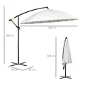 Outsunny 3(m) Cantilever Umbrella 18 Ribs & Vents Adjustable Angle for Patio Cream White - 3