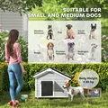 PawHut Wooden Dog House Outdoor with Openable Roof, Removable Floor, Curtain, Elevated Feet, for Medium Dogs, Light Grey - 8