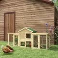 PawHut Large Chicken Coop, Wooden Garden Hen House, Poultry Coops Cages with Run, Nesting Box, Natural Wood Finish - 2