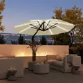 Outsunny 3(m) Cantilever Garden Parasol with Solar Powered Lights, Crank Handle & Cross Base, UPF 50+, 360° Rotation, Cream - 2