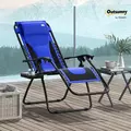 Outsunny Zero Gravity Lounger Chair, Folding Reclining Patio Chair with Padded Seat, Cup Holder, Soft Cushion and Headrest for Poolside, Camping, Blue - 2