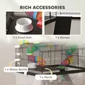 PawHut Two-Tier Hamster Cage with 31cm Deep Tray, Tube System, Water Bottle, Ramp, Feeding Bowl, Multicoloured - 7