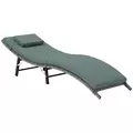 Outsunny Rattan Folding Sun Lounger Outdoor Chair with Cushion and Pillow Mixed Grey - 1