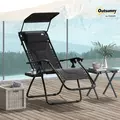 Outsunny Zero Gravity Lounger Chair, Folding Reclining Patio Chair with Shade Cover, Padded Seat, Cup Holder, Soft Cushion and Headrest for Poolside, Camping, Black - 2