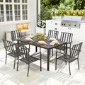 Outsunny Seven-Piece Minimal Metal Garden Dining Set, with Parasol Hole - Black - 2