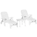 Outsunny 3pcs Garden Furniture Set Outdoor Furniture Set Dining Table, 2 Lounge Chairs and 1 Garden Side Table White - 1