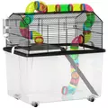 PawHut Two-Tier Hamster Cage with 31cm Deep Tray, Tube System, Water Bottle, Ramp, Feeding Bowl, Multicoloured - 1