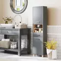 HOMCOM Tall Bathroom Storage Cabinet with MDF Triamine Board and Waterproof Sticker - Matte Grey - 2