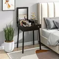 HOMCOM Dressing Table with Flip-up Mirror, Makeup Desk with 2 Drawers and Pine Wood Legs, Vanity Table Writing Desk for Bedroom Living Room, Black - 2