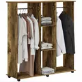 HOMCOM Open Wardrobe Double Mobile Storage Shelves Organizer W/6 Wheels-Rustic Brown - 1
