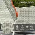Outsunny 5 Pieces Rattan Bistro Set with Adjustable Back, Reclining Wicker Balcony Furniture with Cushions, Glass Top Coffee Table and Footstools, Outdoor Table and Chairs, Orange - 4