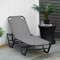 Outsunny Sun Lounger Relaxed Recliner with 5-Position Adjustable Backrest Aluminium Frame for Pool, Sun Bathing, Grey - 2