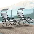 Outsunny Zero Gravity Lounger Chair Set of 2, Folding Reclining Patio Chair with Shade Cover, Padded Seat, Cup Holder, Soft Cushion and Headrest for Poolside, Camping, Light Grey - 2