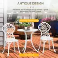 Outsunny 3 Pcs Aluminium Bistro Set Garden Furniture Dining Table Chairs Antique Outdoor Seat Patio Seater White - 4