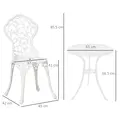 Outsunny 3 Pcs Aluminium Bistro Set Garden Furniture Dining Table Chairs Antique Outdoor Seat Patio Seater White - 3