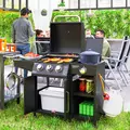 Outsunny 3+1 Burner Gas BBQ Grill with Storage Cabinet and Shelves, 9.5 kW Gas Barbecue Trolley with 6 Castor Wheels, Warming Rack, Thermometer for Outdoor Cooking Garden Party, Black - 2