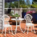 Outsunny 3 Pcs Aluminium Bistro Set Garden Furniture Dining Table Chairs Antique Outdoor Seat Patio Seater White - 2