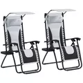 Outsunny Zero Gravity Lounger Chair Set of 2, Folding Reclining Patio Chair with Shade Cover, Padded Seat, Cup Holder, Soft Cushion and Headrest for Poolside, Camping, Light Grey - 1