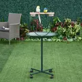 PawHut Bird Perch Stand with Four Wheels, Feeding Bowls, for Small, Medium Birds, Green - 9