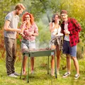Outsunny Portable Charcoal Barbecue BBQ Grill with Seasoning Baskets and Hooks, Compact Stainless Steel Cooker for Camping Picnic Hiking Garden Party Festival - 2