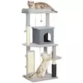 PawHut 132cm Cat Tree w/ Scratching Posts, Pad, Cat Bed, Cat House, Jumping Platform, Grooming Brush, Anti-Tip Kit, Light Grey - 1