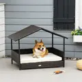 PawHut Wicker Dog House, Rattan Pet Bed, with Removable Cushion, Canopy, for Small and Medium Dogs - Cream - 2
