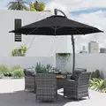 Outsunny 3(m) Garden Cantilever Parasol, Round Overhanging Umbrella with Crank Handle, Cross Base, Aluminium Frame and 360° Rotation, Banana Patio Umbrella for Outdoor Sun Shade, Black - 8