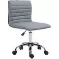 HOMCOM Armless Task Desk Chair, Swivel Office Chair with Faux Leather, Adjustable Seat Height, Chrome Base, Wheels for Home, Light Grey - 1