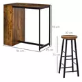 HOMCOM Industrial Bar Table Set for 2, 3 Pieces Pub Table and Bar Stools with Storage Shelf for Kitchen - 3