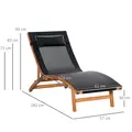 Outsunny Ergonomic Patio Lounge Chair Wooden Outdoor Chaise w/ 3 Adjustable Back and Removable Headrest Pillow for Garden Black - 3