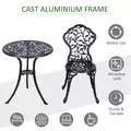 Outsunny 3 Pcs Aluminium Bistro Set Garden Furniture Dining Table Chairs Antique Outdoor Seat Patio Seater Black - 5