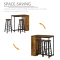 HOMCOM Industrial Bar Table Set for 2, 3 Pieces Pub Table and Bar Stools with Storage Shelf for Kitchen - 4