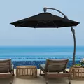 Outsunny 3(m) Garden Cantilever Parasol, Round Overhanging Umbrella with Crank Handle, Cross Base, Aluminium Frame and 360° Rotation, Banana Patio Umbrella for Outdoor Sun Shade, Black - 2